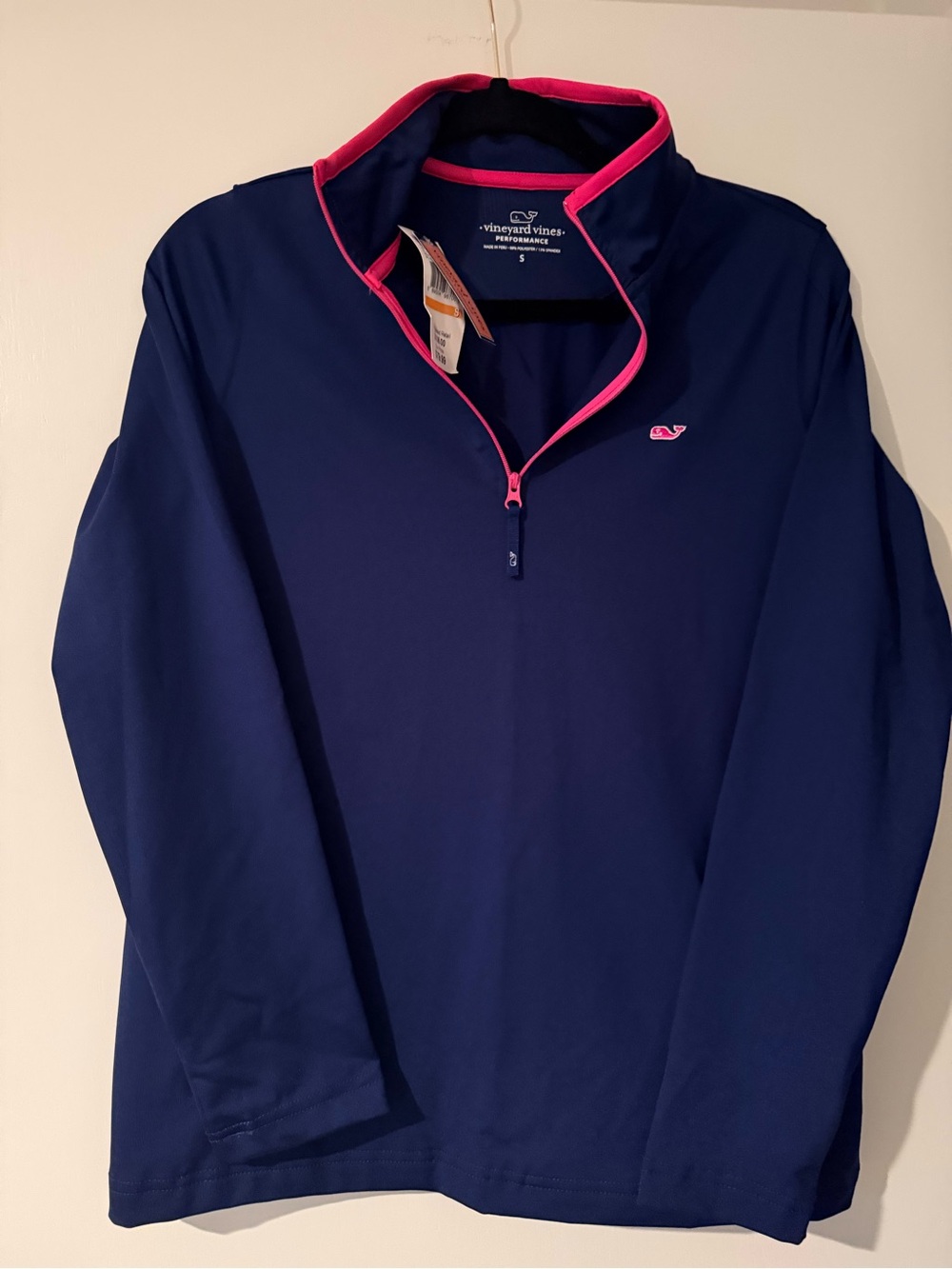 Vineyard Vines Navy Quarter-Zip with Pink Trim NWT